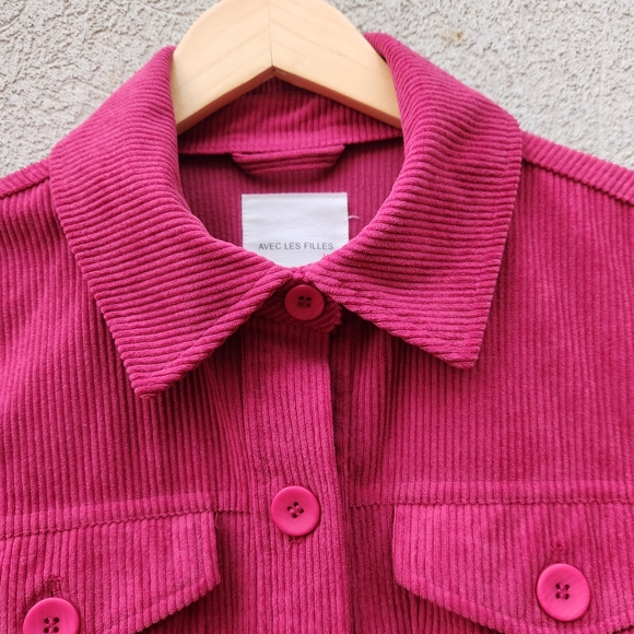 AVEC LES FILLES Women's Shacket Medium Red Corduroy Lagenlook Tunic Top - Picture 3 of 11